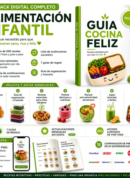 Guía Cocina Feliz: Menús semanales, recetas saludables, y acceso a la app + 7 bonos de regalo