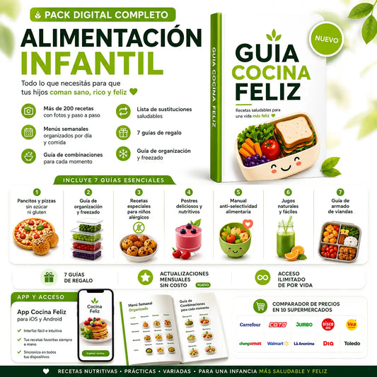 Guía Cocina Feliz: Menús semanales, recetas saludables, y acceso a la app + 7 bonos de regalo
