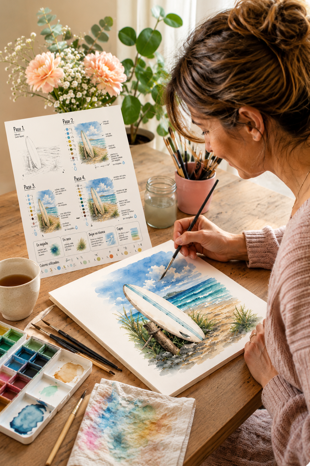 Crea acuarelas hermosas<br><em>aunque no sepas pintar.</em>