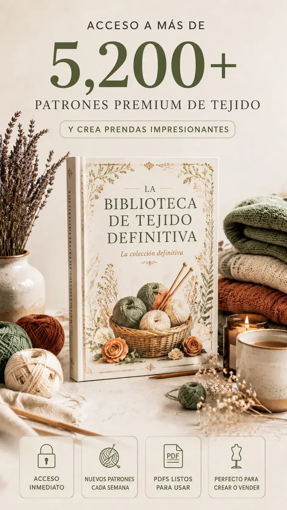 La Biblioteca Definitiva de Tejido — accede a más de 5,200 patrones de tejido premium