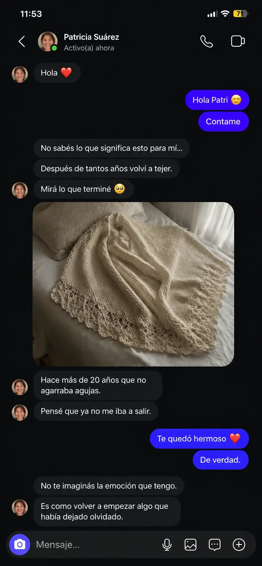 Mensaje de una tejedora en Instagram