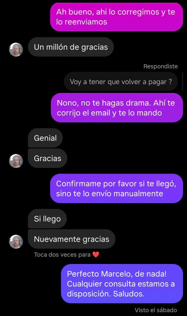 Reseña de alumno por WhatsApp