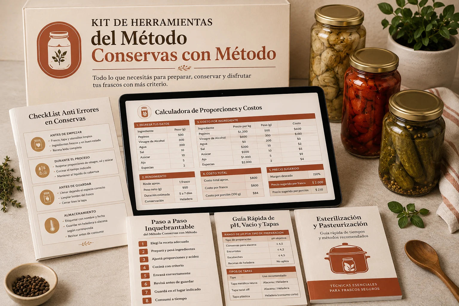 Kit de herramientas de Conservas con Método con calculadora, checklists y guías imprimibles